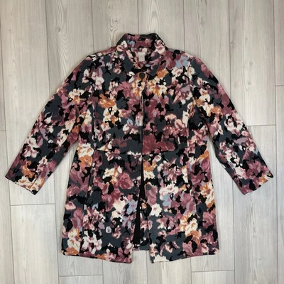 Blazer Abrigo Chico’s Floral Topper Bolsillos Tela Jacquard Talla 2 - EE. UU. 12/14 Foto 1 de 4