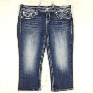 Pantalones de mezclilla para mujer Vigoss Chelsea Capri azul lavado a la piedra tiro medio elásticos 16 - Imagen 1 de 11