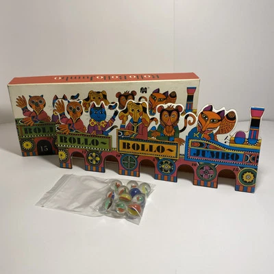 VTG Rollo Bollo Jumbo Wooden Marble Game Colorful Box Image Of Animals & Train - Image 1 of 4