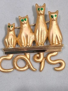 AJC signiert - KATZEN PIN - goldfarben - Swirly Tails - grüne Augen - top - Bild 1 von 5