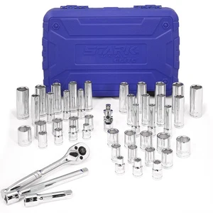 Stark USA 47PCS 3/8" DR Socket Set SAE/MM 90T Ratchet Extension Bar 6PT Socket - Picture 1 of 6