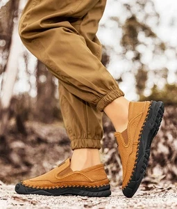 Retro Herren Leder Schuhe Slipper Freizeit Outdoor Nähschuhe Wandern Arbeitsschuhe - Bild 1 von 22