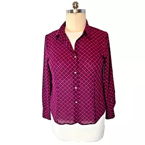 NY & CO - Women's XL Blouse Button Up Black Purple Checked Long Sleeve Chiffon - Picture 1 of 11