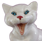 Vintage Whimsical Laughing Cat Statue Ceramic White Glazed Italy 9.5in Tall MCM