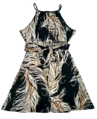 Vestido Bisou Bisou Talla 16 Cerradura Cuello en V y Espalda Corbata Envoltura Cintura Estampado Pluma Boho  Foto 1 de 4