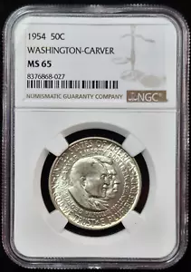 1954-P Washington- Carver Silver Half Dollar- NGC Graded MS 65 Lustrous Specimen - Picture 1 of 4