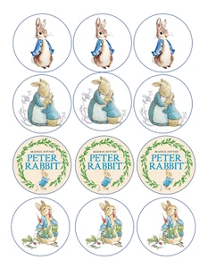 Set of 12 12 Beatrix Potter, Peter Rabbit edible paper, cupcake cookie toppers - Picture 1 of 4