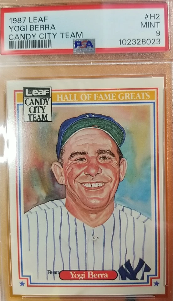 Leaf Candy City Team 1987 # H2 Yogi Berra PSA como nuevo 9 Pop 3 solo 1 patio superior Foto 1 de 3