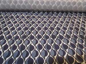SEEMAKRISH Clarendon Hand Block Linen Fabric Blue Black backed upholstery BTyd - Picture 1 of 4