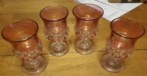4 VTG Tiffin King's Crown Cranberry Ruby Thumbprint Cordial Glass Goblets 3 5/8" - Picture 1 of 6