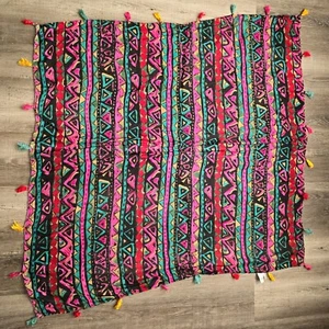 Geometric Scarf Womens Accessory Wrap Tribal Colorful Tassels Boho Chic Festival - Picture 1 of 8