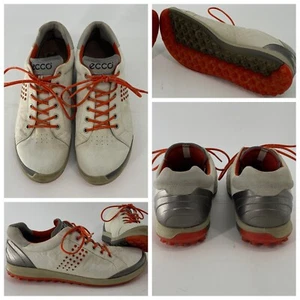 ECCO Biom Hybrid 2 Golf Shoes 10.5 White Orange Leather Spikeless YGI K4S-20 - Picture 1 of 11