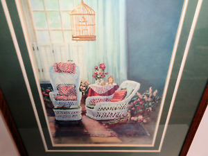 Vintage Framed Limited Edition Print Joy Evans Resting Place II Wicker Seating