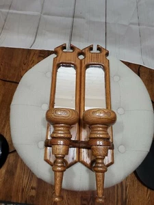 Wood/ Mirror Candle Holders Wall Mount Sconces 19.5" Lot of 2/Set Mid Century - Picture 1 of 10
