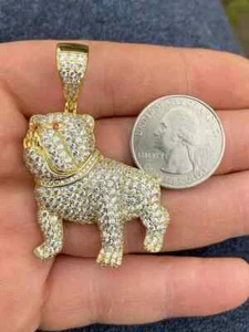 2.50Ct Round Lab Created Diamond Bull Dog Men's Pendant 14K Yellow Gold Plated - Picture 1 of 4