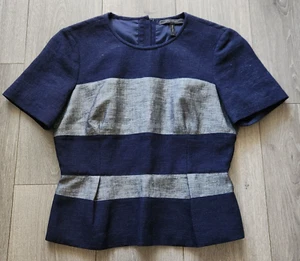 Top para mujer BCBGMaxazria mezcla de lino peplum M azul gris forrado cremallera espalda carrera - Imagen 1 de 13