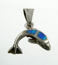 Expo Silver 950 Tomos Dolphin Pendant Inlaid Lab Created Blue Opal 3g 1 Inch