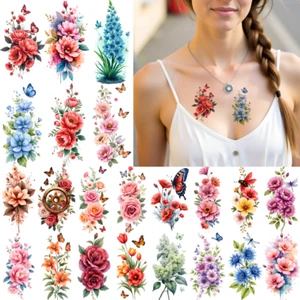 9pcs Temporary Tattoo Temporary Tattoo Stickers Gears Sunflowers Lilies - Picture 1 of 15
