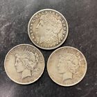 3 $1 United States Morgan & Peace Silver Dollar Mixed Lot 1921 D 1922 P & 1923 D