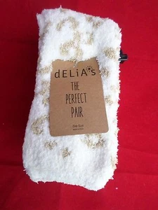 2 Pair Womens One size Fits Most Delia's Animal Print White Fuzzy Socks - Picture 1 of 4