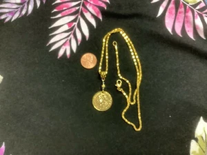 EXQUISITE ANTIQUED GOLD COIN CHARM MONEY PENDANT gold CHAIN - Picture 1 of 4