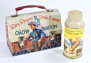 1955 Roy Rogers & Dale Evans Chow Wagon Dome Lunchbox e Thermos - Foto 1 di 15