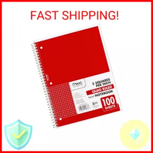 Mead Spiral Notebook, 1-Subject, Graph Ruled Paper, 7-1/2" x 10-1/2", 100 Sheets - Picture 1 of 2