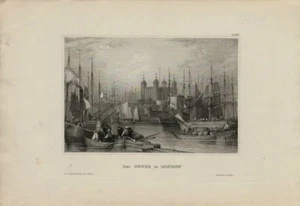 19th Century Steel Engraving - The Tower of London - Picture 1 of 1