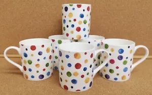 Polka Dots Painted Effect Mugs Set 6 Balmoral Bone China 9.5oz Multi Colour Cups - Picture 1 of 12