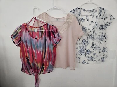 UK LOT 3 Floaty Tops Sheer Tshirt Blouse Tie Lace New Look Band Of Gypsies Small - Image 1 of 4