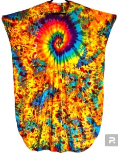 Tie Dye Caftan Dress Rainbow Pinwheel Spiral Blotter Kaftan hippie island beach - Picture 1 of 3