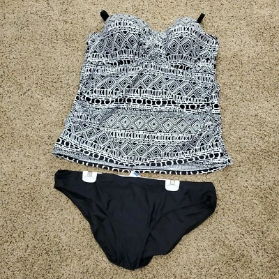 Conjunto de traje de baño Tankini de 2 piezas 3XL negro blanco geométrico espalda deportiva ropa de playa nuevo Foto 1 de 4