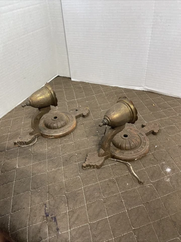 VINTAGE PAIR CAST BRASS/BRONZE Single  ARM W/CANDLES WALL SCONCES - Electric Cover