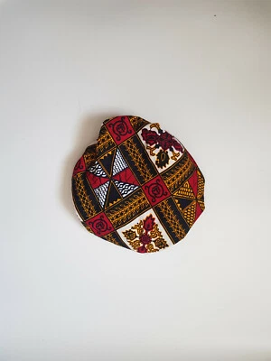 Handmade womens african print red white blue satin sleep night bonnet cap medium - Image 1 of 3