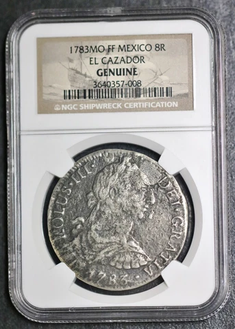 1783 MO FF 8 Reales Mexico Silver Coin 8R NGC Genuine El Cazador Shipwreck Cover