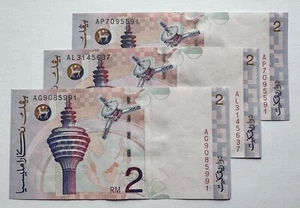 Malaysia Money Currency Banknote RM2 A Don Side Sign 3 pcs Prefix AG, AL, AP. - Picture 1 of 3