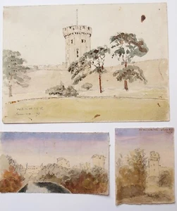 Richard Suter (1797–1883) 3 x pencil & watercolour Warwick Castle 1867 & 1871 - Picture 1 of 5