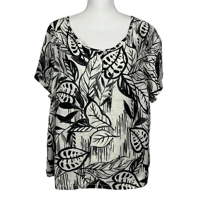 TAHARI Women’s Pullover 100% Linen Top Sz 1X Multi Color Tropical Print - Image 1 of 4