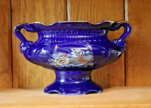 Vintage Kobaltblau Pfau Vase/Topf/Terrine mit Goldrand 2 Henkel - Bild 1 von 7
