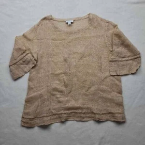 Camicia da donna Pure Jill beige maniche corte scoop collo lino garza Petites XS - Foto 1 di 7