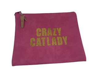 Crazy Cat Lady Makeup Bag Pink & Sparkly Glitter Gold - Picture 1 of 5