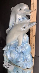 Lusterware Ceramic Dolphins Blue Waves Figurines Nautical Decor Vintage - Picture 1 of 6