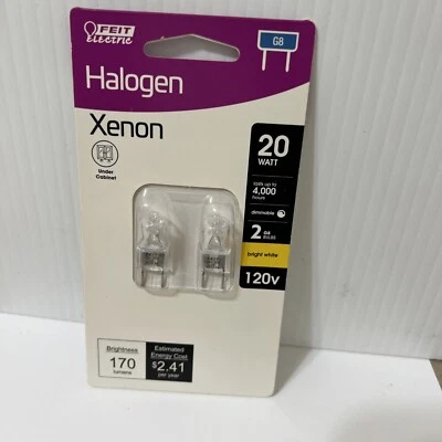 2 Pack - 20 Watt Bright White T4 G8 Bi-Pin Base Dimmable 120V Light Bulb - Image 1 of 3