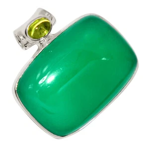 Green Onyx & Peridot 925 Sterling Silver Pendant Jewelry ALLP-26548 - Picture 1 of 1