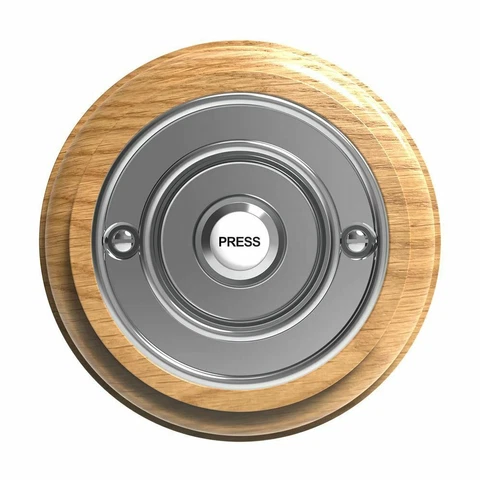 Traditional Round Wired Doorbell in Honey Oak and Chrome Cover