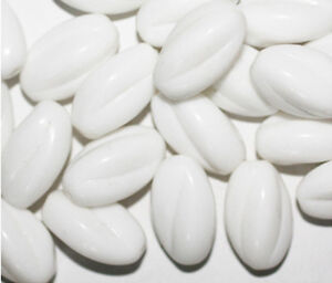 White Fluted Oval Czech Pressed Glass Beads  (pack of 20)