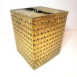 Vintage Hollywood Regency Filigree Gold Metal Square Tissue Cover Basket weave - Bild 1 von 4