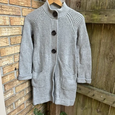 Boden Sweater Coat Womens 8 Gray Wool Angora Blend Long Knit Button Pockets - Image 1 of 3