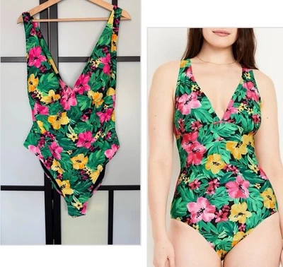 NWT $45 Old Navy Floral One Piece Swim Suit 3X Criss Cross Knot Resort Vacation - Image 1 of 4