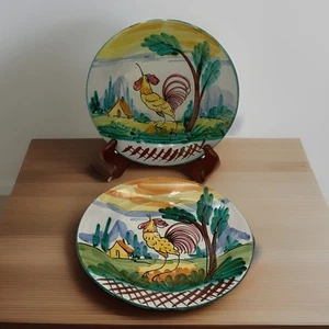 Vtg Handpainted Deruta Pottery Decorative Rooster Plates Set Of 2 Made In Italy - Picture 1 of 9